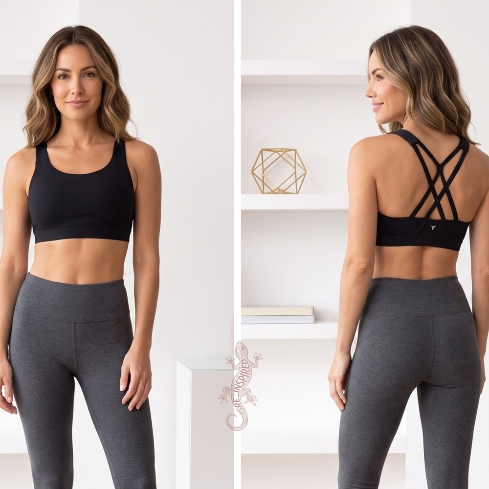 Old Navy Active Sports Bra Womens XL Black Strappy Back Go Dry Workout Gym Yoga